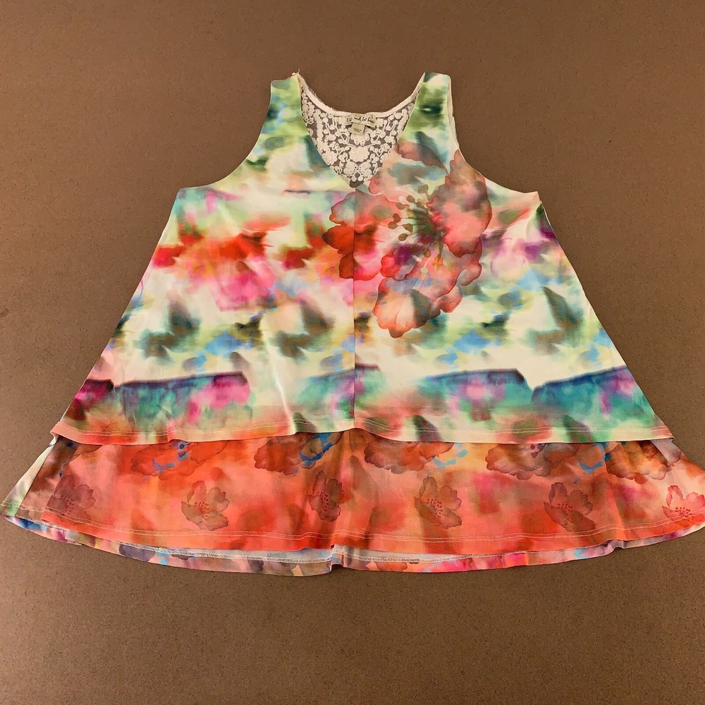 Live & Let Live Women's Size Large Colorful Floral Lace Accent Layered Tank Top